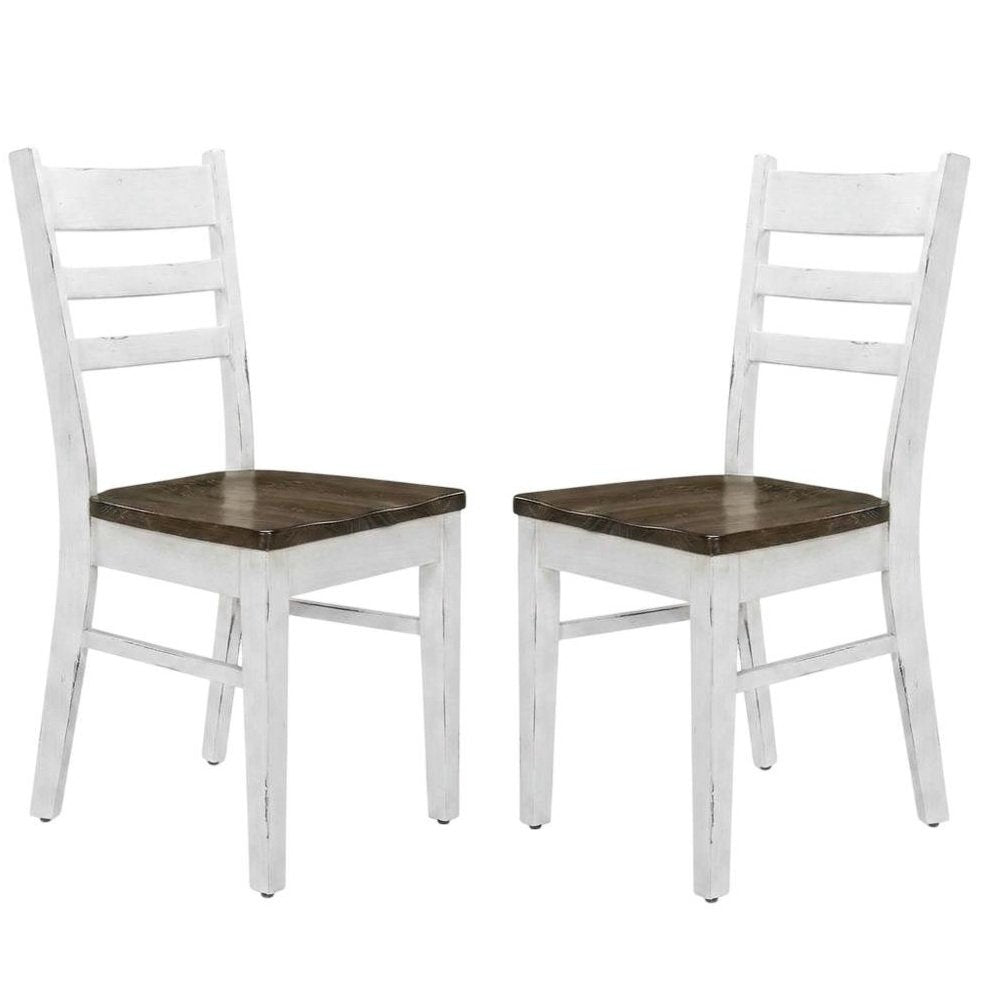 White Farmhouse Dining Chairs Set of 2 with Ladderback Design and Sturdy Frame