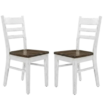 White Farmhouse Dining Chairs Set of 2 with Ladderback Design and Sturdy Frame