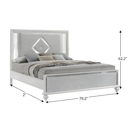 Solid Wood King Platform Bed Frame with Faux Leather Headboard, King, White