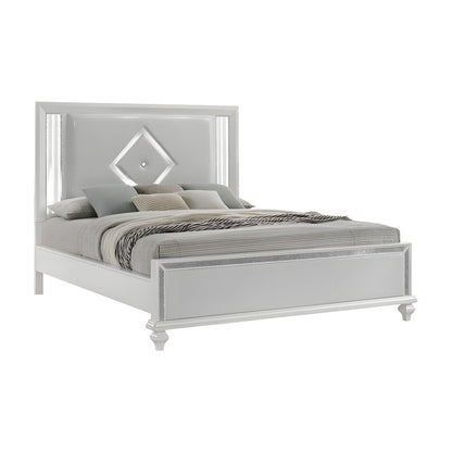 Solid Wood King Platform Bed Frame with Faux Leather Headboard, King, White