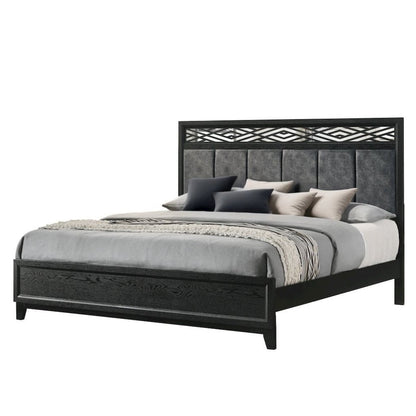 Elegant Black Queen Bed Frame with Headboard – Solid Rubberwood Design