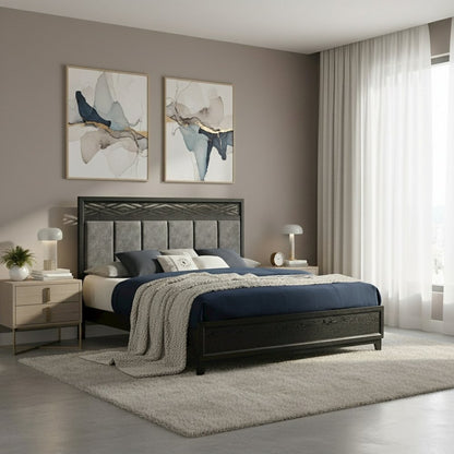 Elegant Black Queen Bed Frame with Headboard – Solid Rubberwood Design