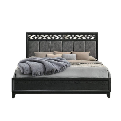 Elegant Black Queen Bed Frame with Headboard – Solid Rubberwood Design