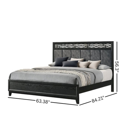 Elegant Black Queen Bed Frame with Headboard – Solid Rubberwood Design