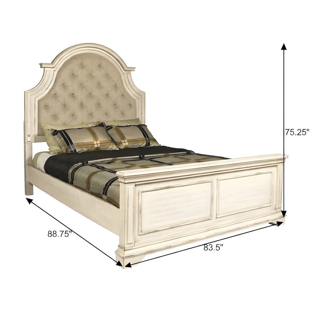 Traditional Wooden King Bed Frame with Ornate Headboard, Platform, White