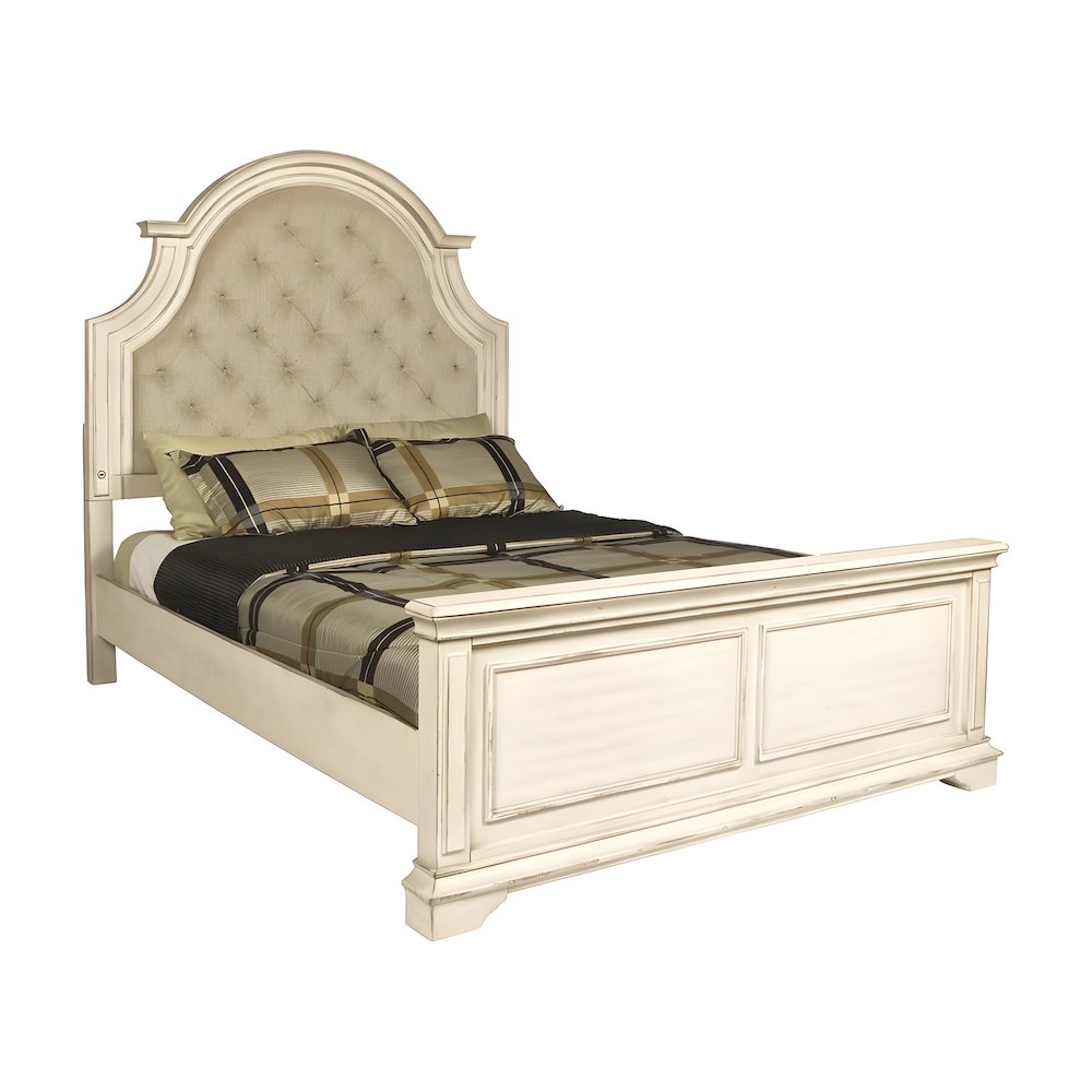 Traditional Wooden King Bed Frame with Ornate Headboard, Platform, White