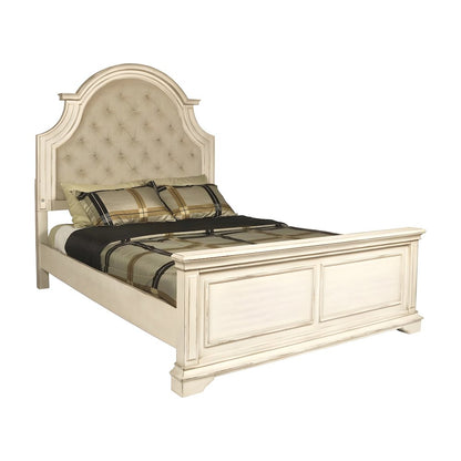 Traditional Wooden King Bed Frame with Ornate Headboard, Platform, White