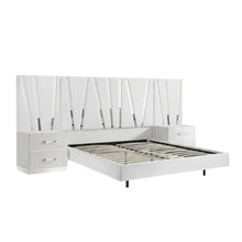 Solid Wood King Bed Set with Nightstands, Glam Modern Bedroom Furniture, White