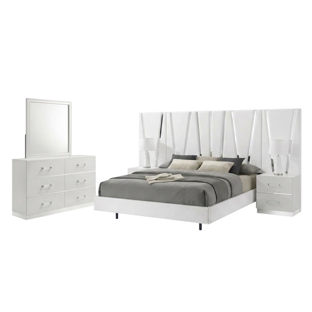 Solid Wood King Bedroom Furniture Set with Mirror, Dresser and Nightstands