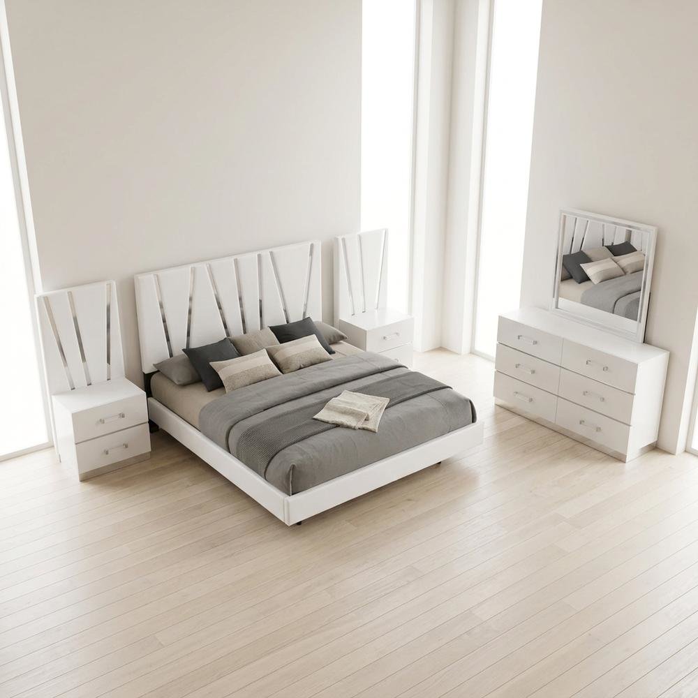 Solid Wood Queen Bedroom Set with Dresser, Mirror and Nightstands, White