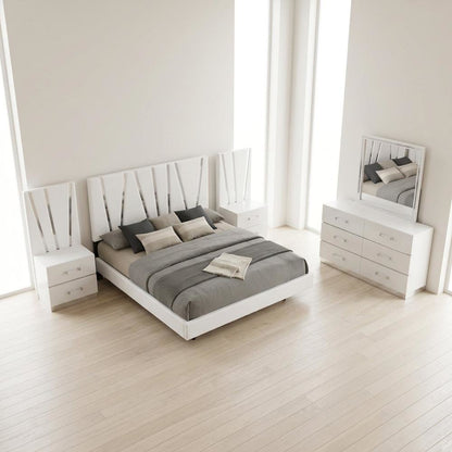 Solid Wood Queen Bedroom Set with Dresser, Mirror and Nightstands, White