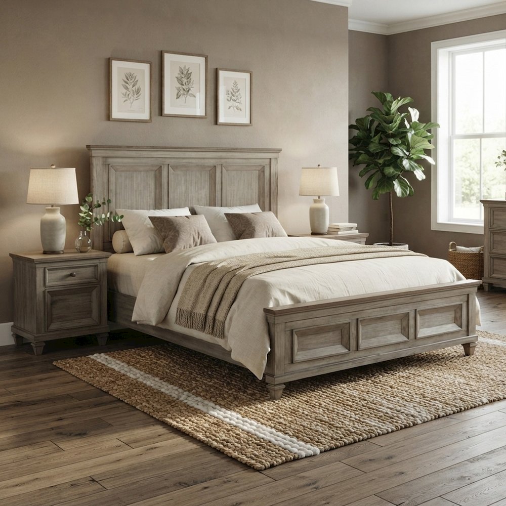Solid Wood King Platform Bed Frame with Headboard, Wooden Bedroom Beds