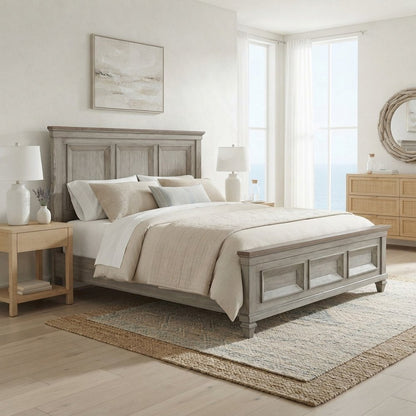 Solid Wood King Platform Bed Frame with Headboard, Wooden Bedroom Beds