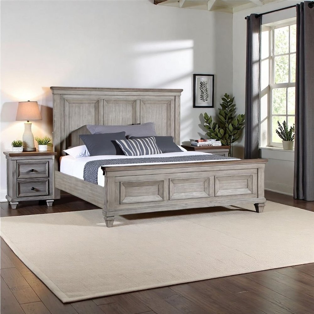 Wood Bed Frame Queen Size, Solid Wooden Queen Bed Frame in Grey