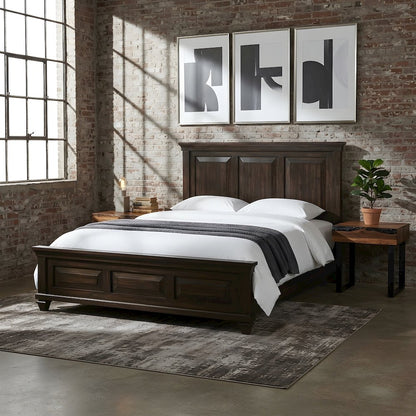 Contemporary Solid Wood King Platform Bed with Headboard, Walnut