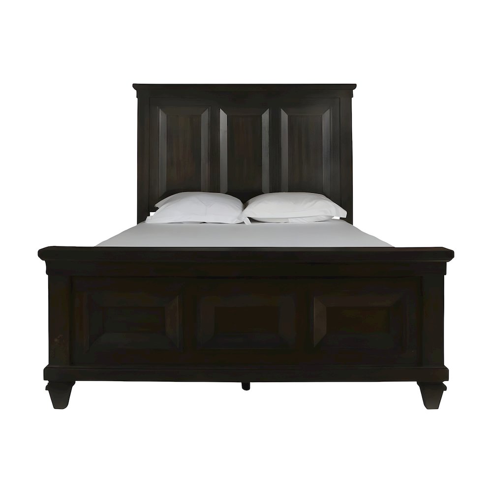 Contemporary Solid Wood King Platform Bed with Headboard, Walnut