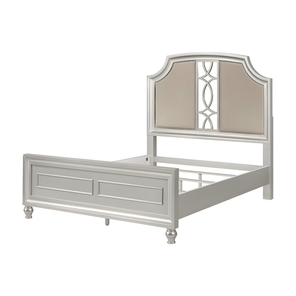 Solid Wood Upholstered Queen Platform Bed, Adjustable Headboard, Silver