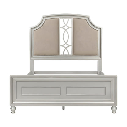 Solid Wood Upholstered Queen Platform Bed, Adjustable Headboard, Silver