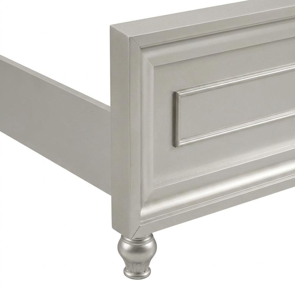 Solid Wood Upholstered Queen Platform Bed, Adjustable Headboard, Silver
