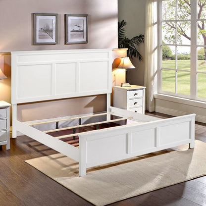Solid Wood Bed Frame Queen Size, White Wooden Queen Bed Frame with Headboard
