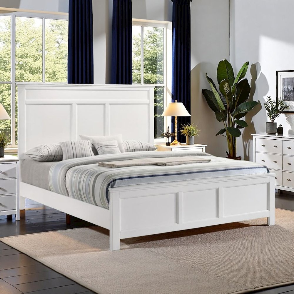 Solid Wood Bed Frame Queen Size, White Wooden Queen Bed Frame with Headboard