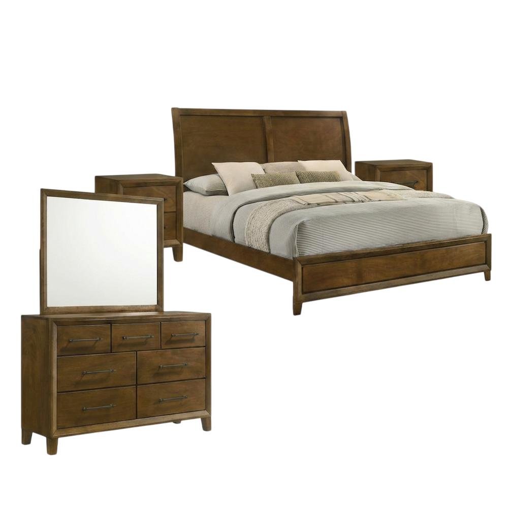Solid Wood King Bedroom Set 5-Piece with Dresser and Nightstand, Walnut
