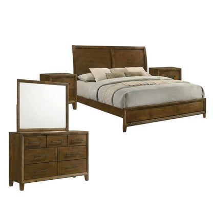 Solid Wood King Bedroom Set 5-Piece with Dresser and Nightstand, Walnut