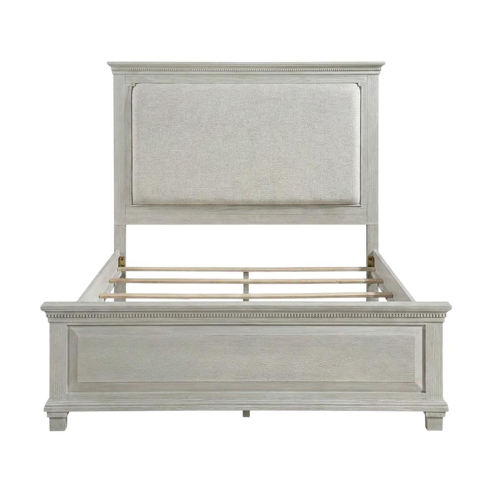 Polyester-Upholstered Queen Panel Bed Frame with Headboard and Footboard, Gray