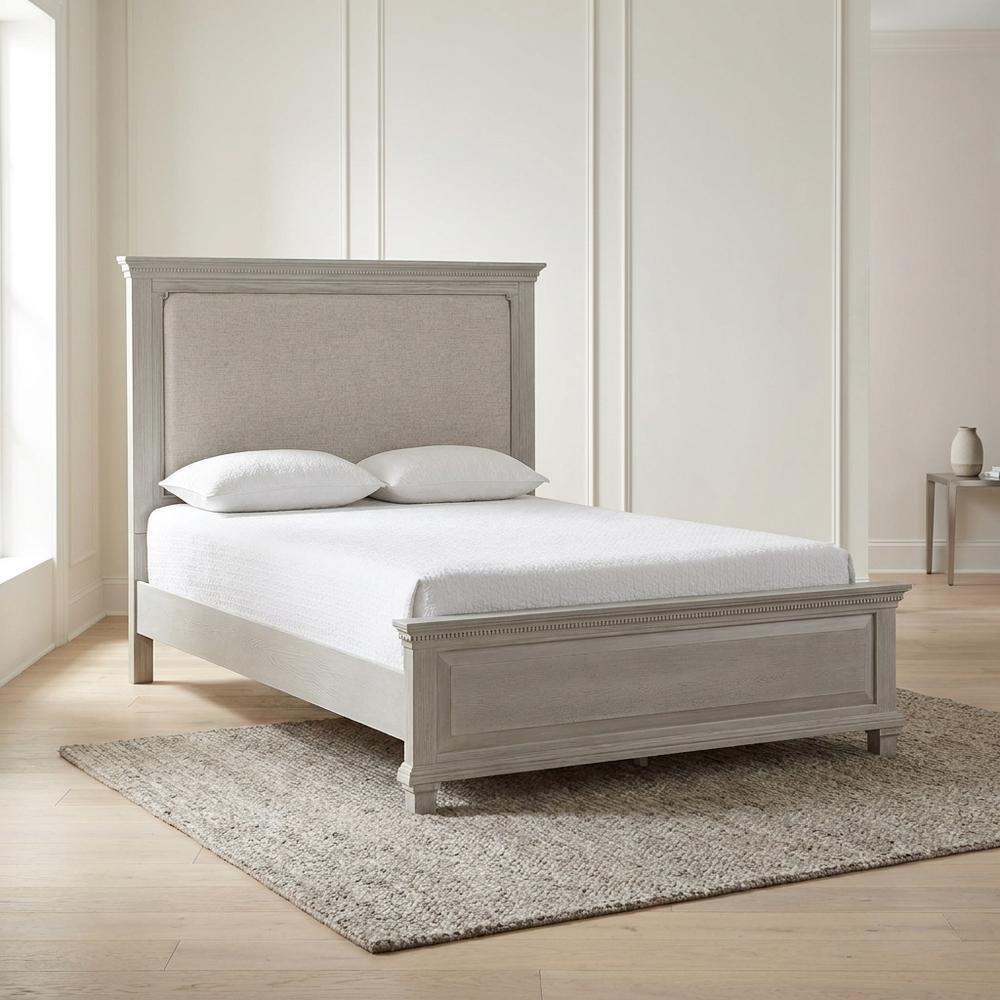 Polyester-Upholstered Queen Panel Bed Frame with Headboard and Footboard, Gray