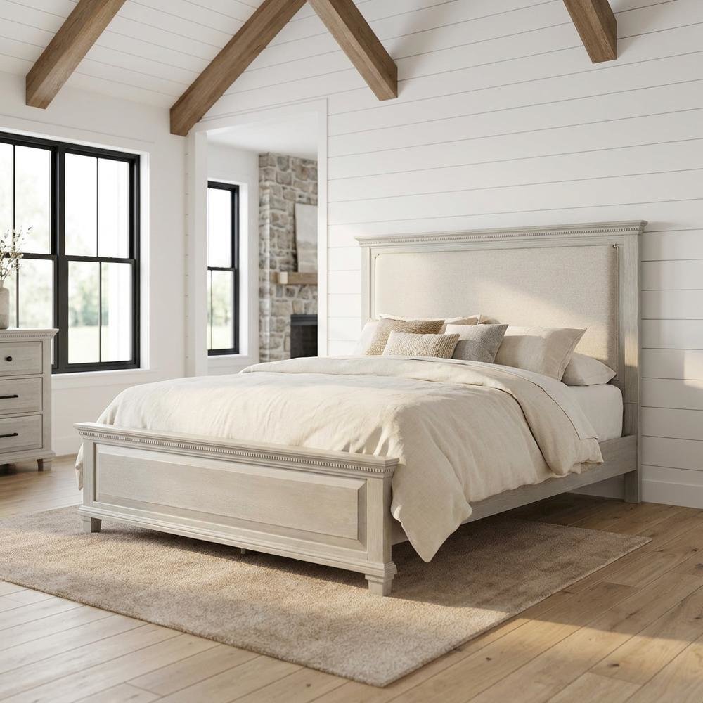 Polyester-Upholstered Queen Panel Bed Frame with Headboard and Footboard, Gray
