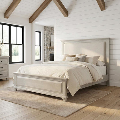 Polyester-Upholstered Queen Panel Bed Frame with Headboard and Footboard, Gray