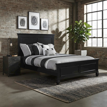 Solid Wood Full Size Platform Bed Frame with Headboard, Contemporary, Black