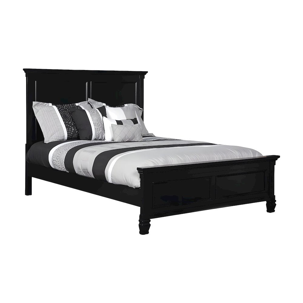 Solid Wood Full Size Platform Bed Frame with Headboard, Contemporary, Black
