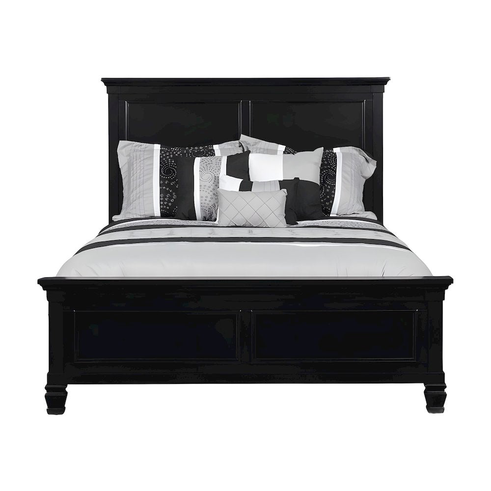 Solid Wood Full Size Platform Bed Frame with Headboard, Contemporary, Black