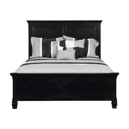 Solid Wood Full Size Platform Bed Frame with Headboard, Contemporary, Black