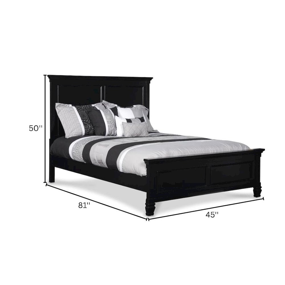 Black Wood Bed Frame, Modern Farmhouse Twin Bed with Paneled Headboard