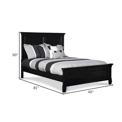 Black Wood Bed Frame, Modern Farmhouse Twin Bed with Paneled Headboard