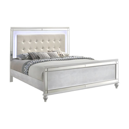 Solid Wood Platform Bed with Lighted Headboard, White, King