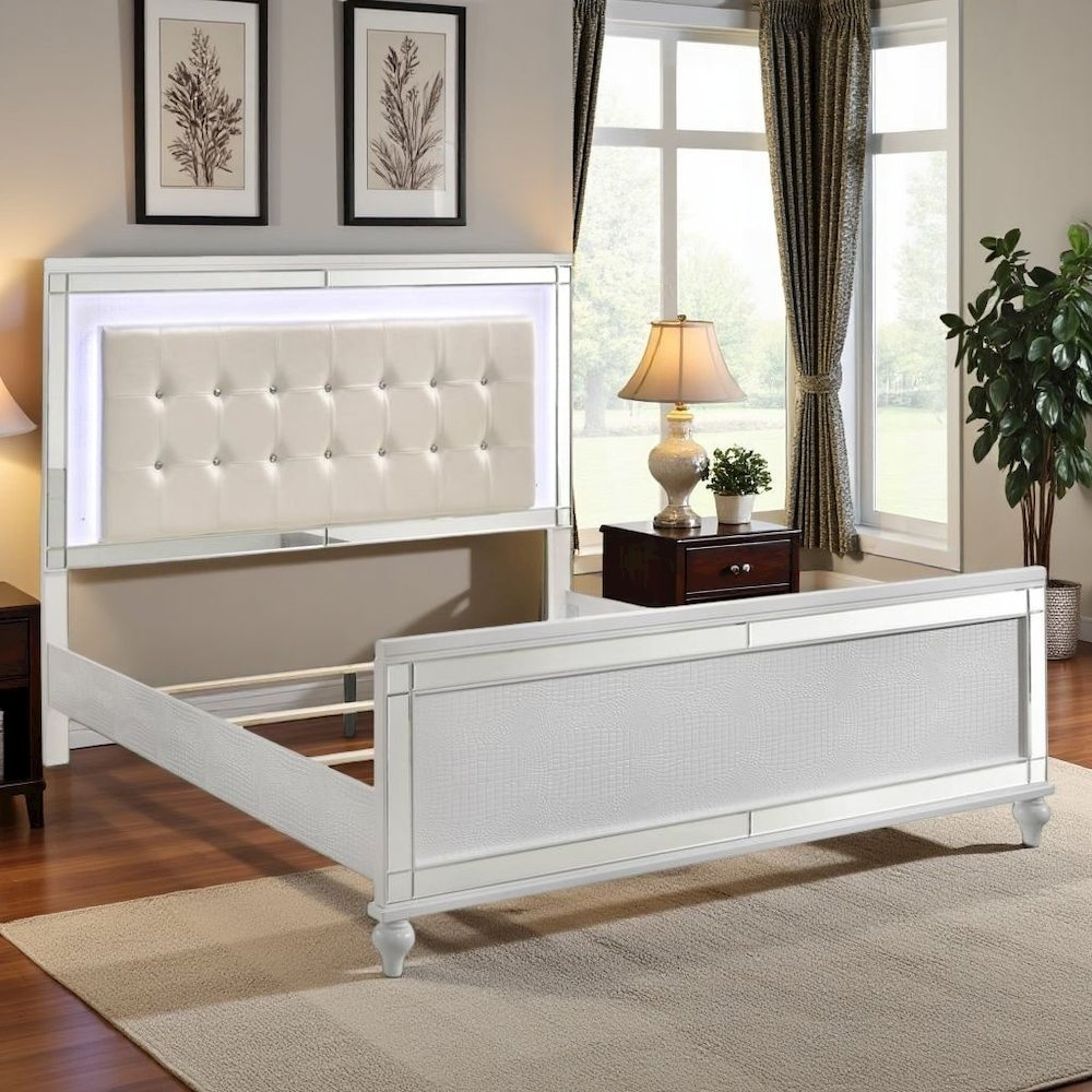 White Queen Bedframe – Solid Wood LED Bed Frame Queen with Headboard