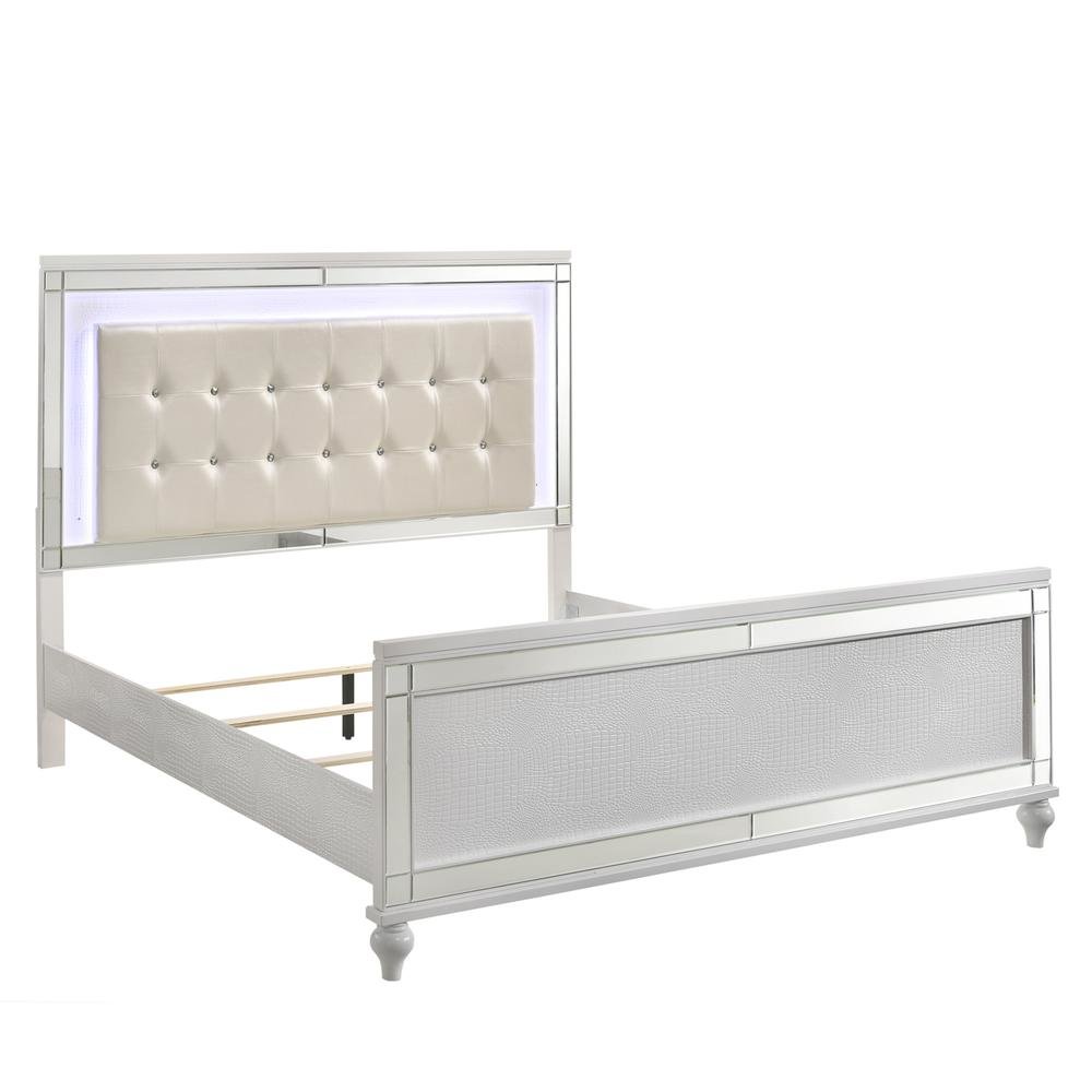 White Queen Bedframe – Solid Wood LED Bed Frame Queen with Headboard
