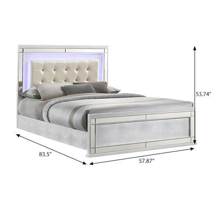 Solid Wood Platform Bed with Lighted Headboard, White, Full