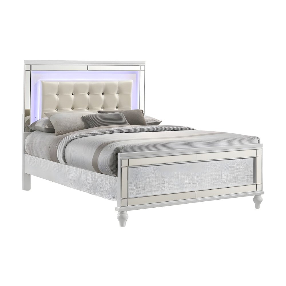 Solid Wood Platform Bed with Lighted Headboard, White, Full