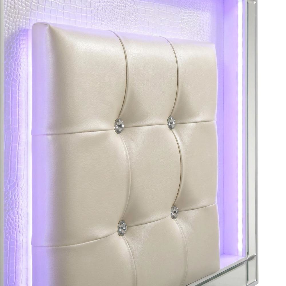 Solid Wood Platform Bed with Lighted Headboard, White, Full