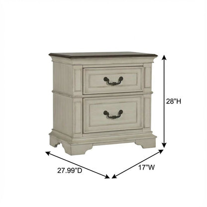 Antique White Nightstand with Solid Wood Frame for Bedroom Storage