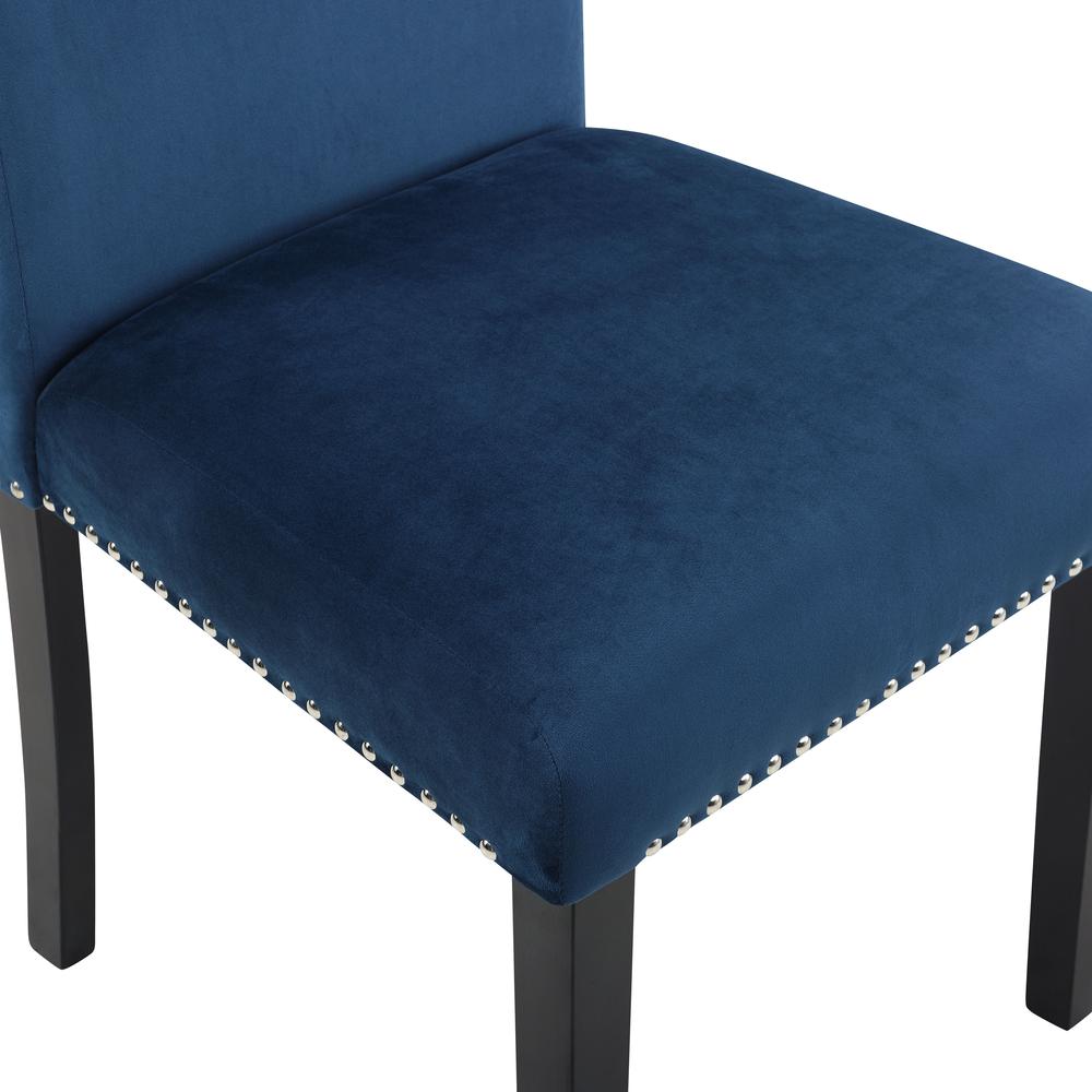 Furniture 37.75" Velvet & Wood Dining Chair in Blue (Set of 2)