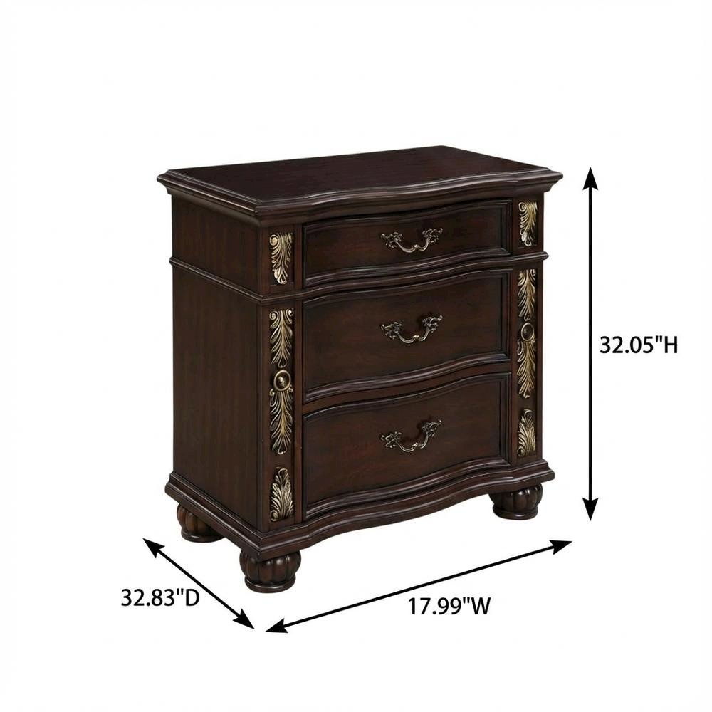Wooden Nightstand in Madeira Finish with Sleek Design and Spacious Storage