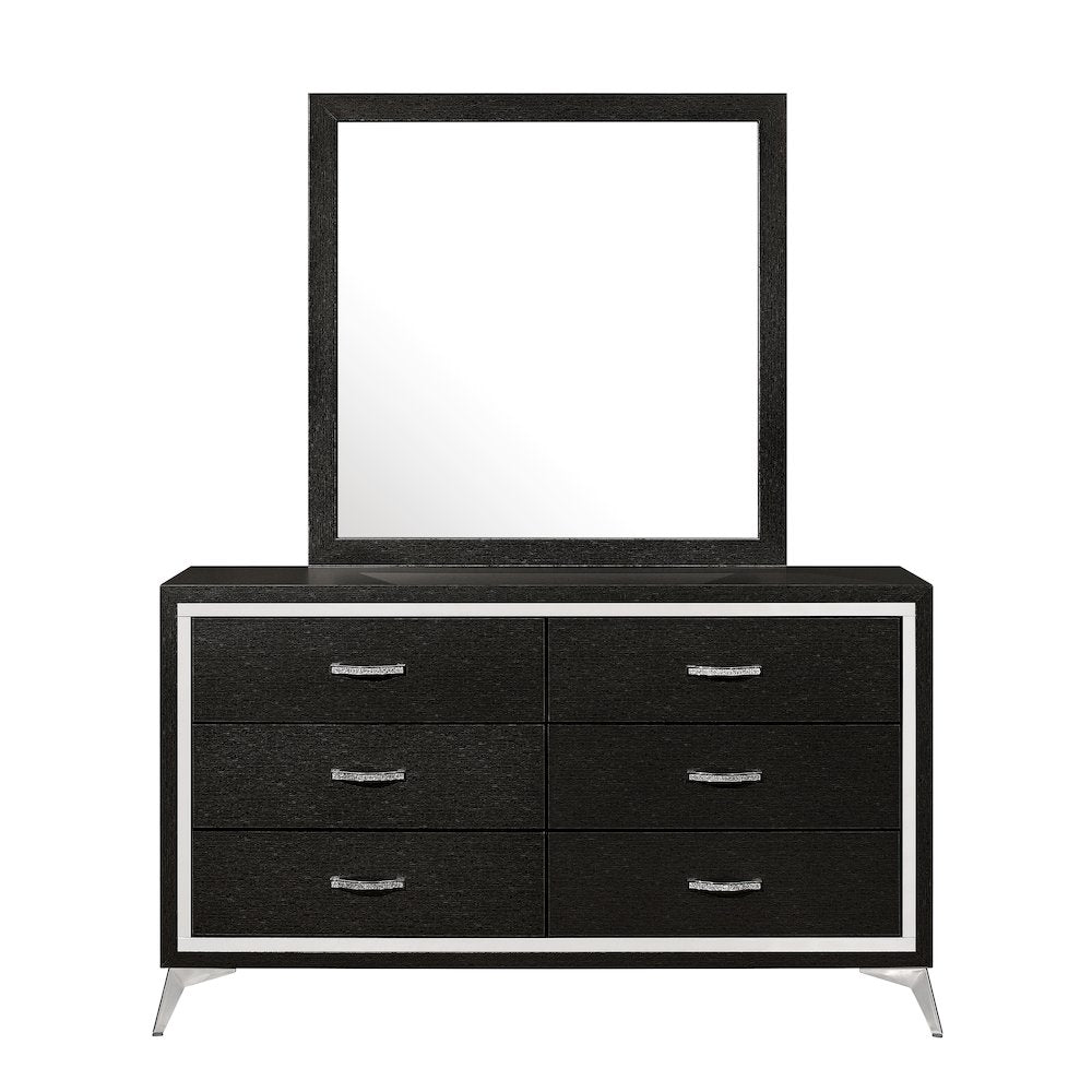 Huxley Wood 6-Drawer Dresser with Mirror, Black