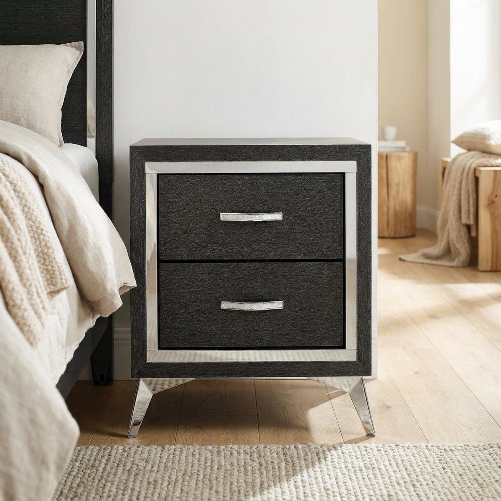 Black Bedroom Nightstand with Sleek Design and Ample Storage