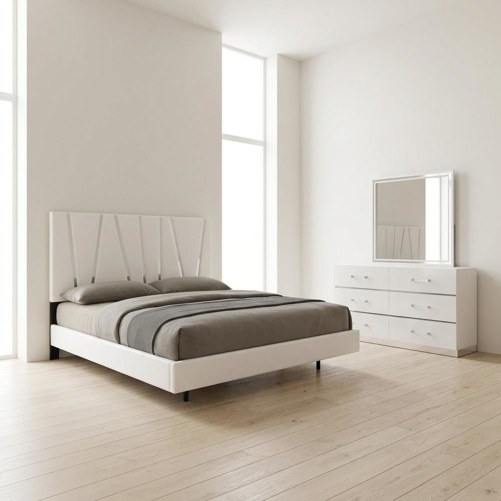 Solid Wood Queen Bedroom Set with Dresser, Mirror and Nightstands, White