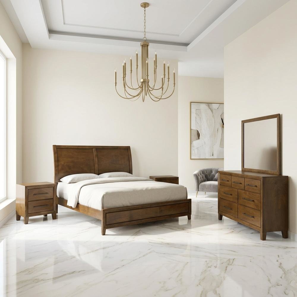 Solid Wood King Bedroom Set 5-Piece with Dresser and Nightstand, Walnut